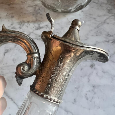 Pair of jugs, silvered cupronickel and cut crystal, Italy, late 19th century