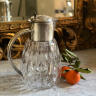 Jug with ice flask, removable strainer, thick cut crystal and cupronickel, Italy, mid-20th century, 3 liters