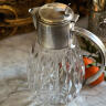 Jug with ice flask, removable strainer, thick cut crystal and cupronickel, Italy, mid-20th century, 3 liters