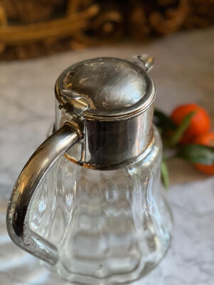 Jug with ice chamber, silver-plated lid and thick cut crystal, Italy, mid-20th century