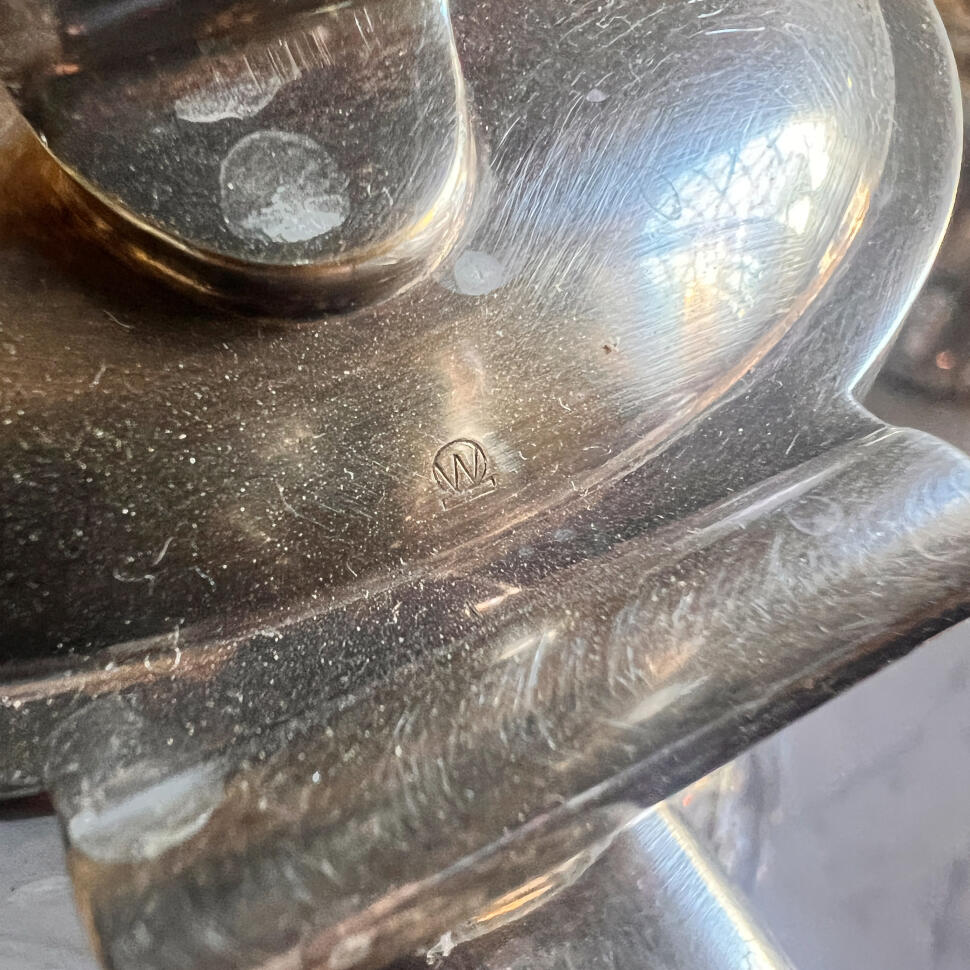 Кувшин с отсеком для льда, мельхиор и толстый хрусталь, Италия, середина XX века