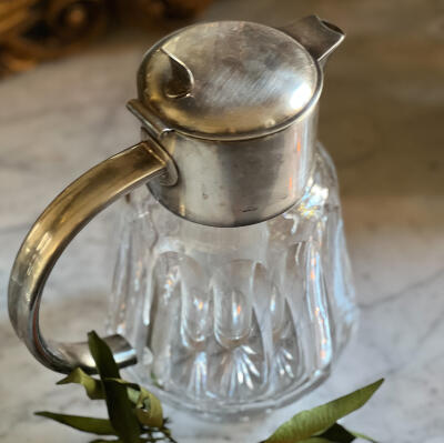Jug with ice chamber, silver-plated lid and thick cut crystal, Italy, mid-20th century