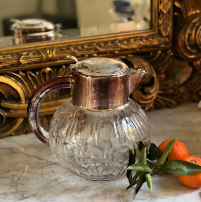 Vessel with ice flask, crystal and metal, Italy, 2 liters, mid-20th century