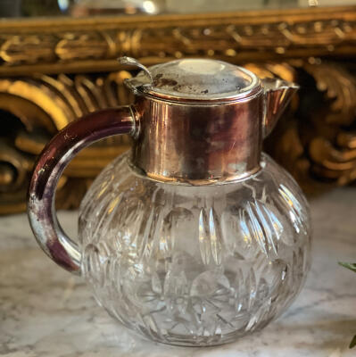 Vessel with ice flask, crystal and metal, Italy, 2 liters, mid-20th century