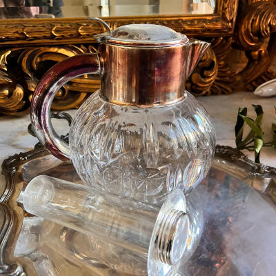 Vessel with ice flask, crystal and metal, Italy, 2 liters, mid-20th century