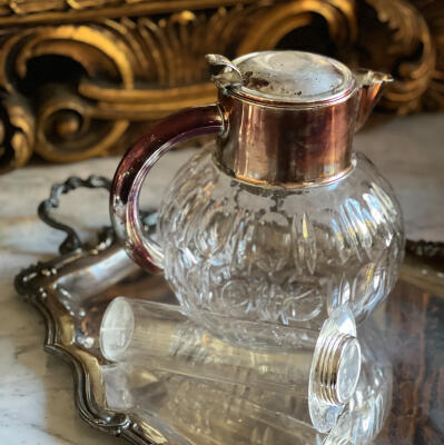 Vessel with ice flask, crystal and metal, Italy, 2 liters, mid-20th century