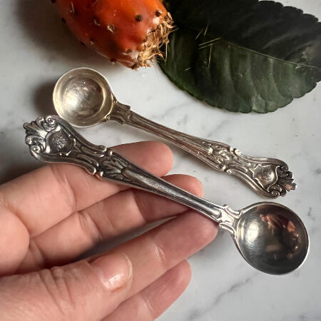 Pair (2 pcs) spoon - scoop with openwork carving on the handle monogram "B" silver, Spain