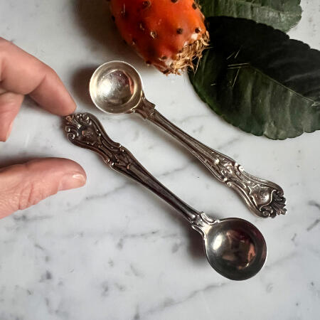 Pair (2 pcs) spoon - scoop with openwork carving on the handle monogram "B" silver, Spain