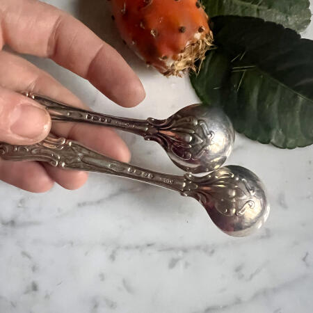 Pair (2 pcs) spoon - scoop with openwork carving on the handle monogram "B" silver, Spain