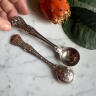 Pair (2 pcs) spoon - scoop with openwork carving on the handle monogram "B" silver, Spain