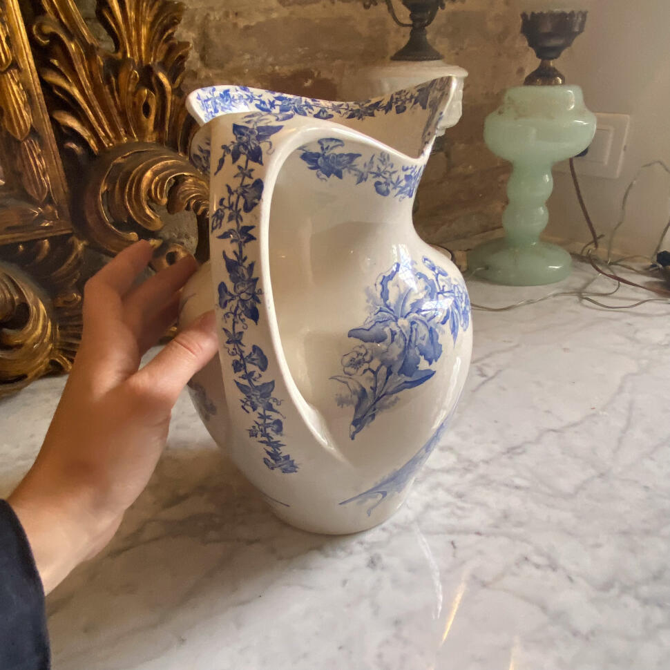 Iris pitcher and basin set, ceramic, France, ca. 1860s