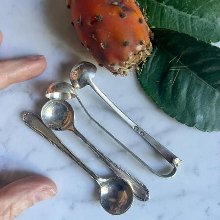 Spoon-scoop miniature pair (2 pcs) for salt and spices silver Spain