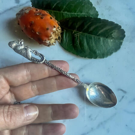 Coffee spoon with a figurine "Monkey with a banana" silver Spain.