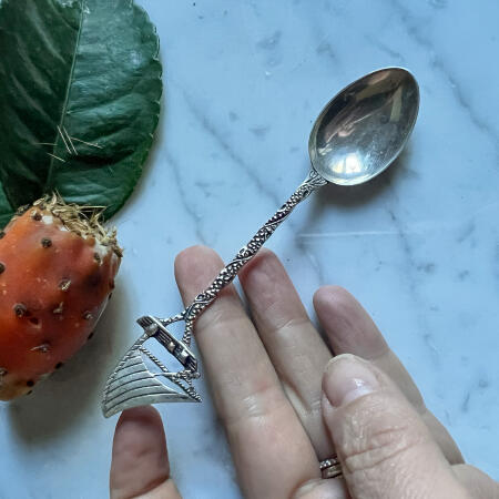 Coffee spoon with a figurine "Sailing yacht" silver Spain.